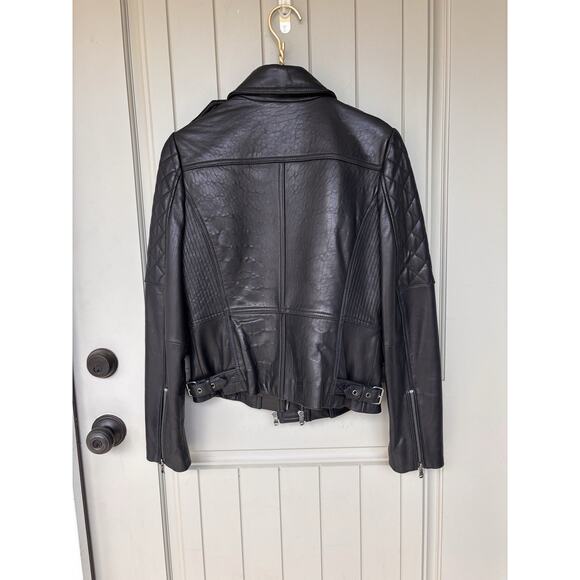 Antonio Melani Black Leather Moto Cropped Biker Motorcycle Jacket Women's Small - Picture 9 of 9